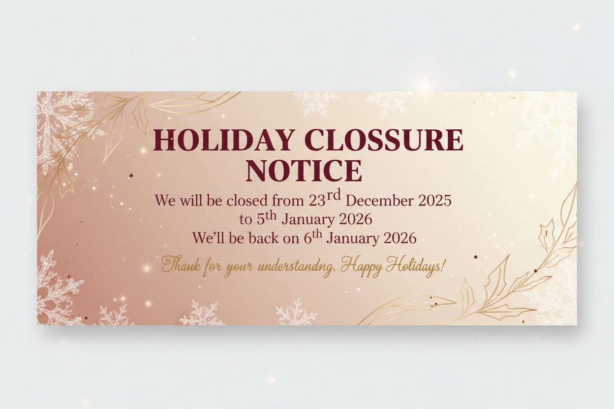 Holiday Closure Banner with Dates